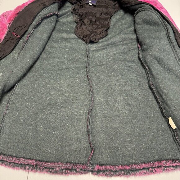 Vintage Morbid Threads Faux Fur Coat Womens Medium Pink One Button USA - Picture 14 of 16